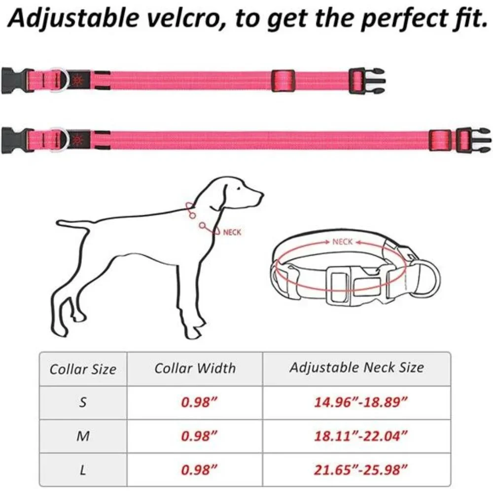 Led Dog Collar, Rechargeable Light Up Collar Waterproof, Pink